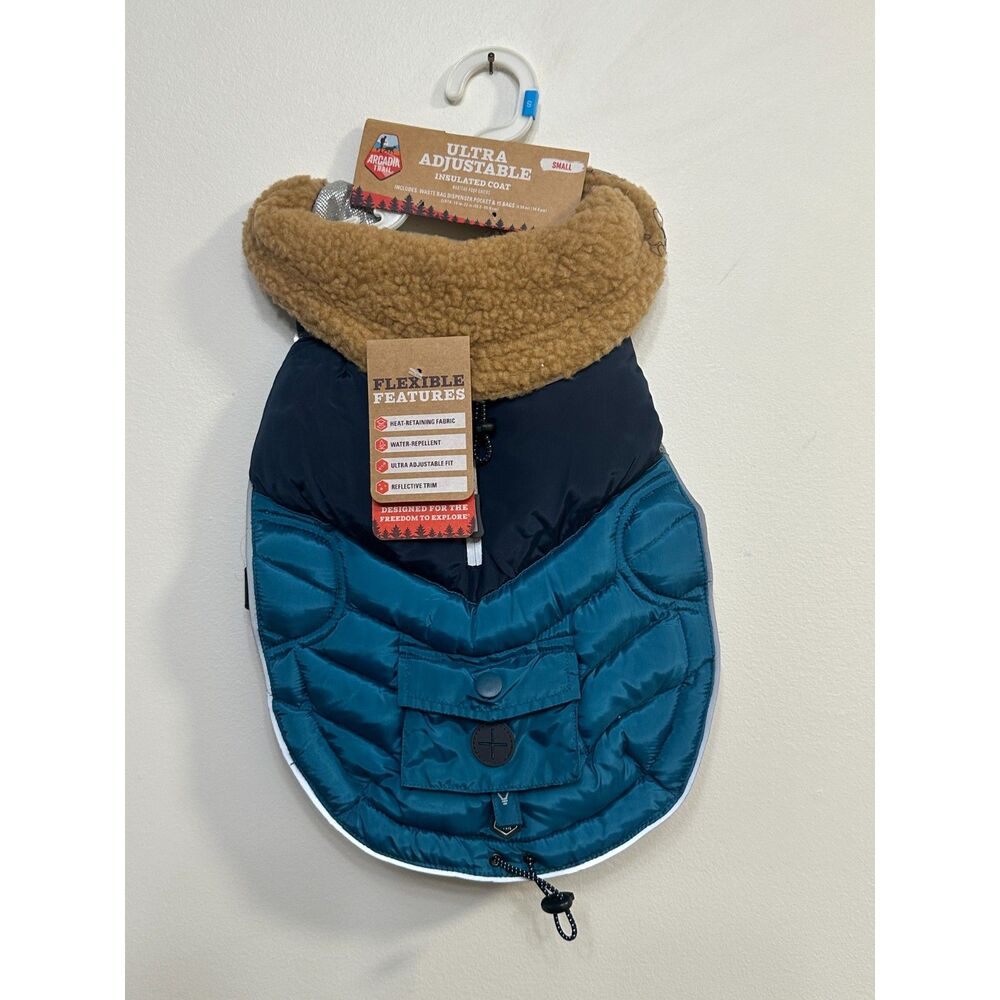 Arcadia Trail Insulated Dog Coat Small Teal Navy Sherpa Collar NWT